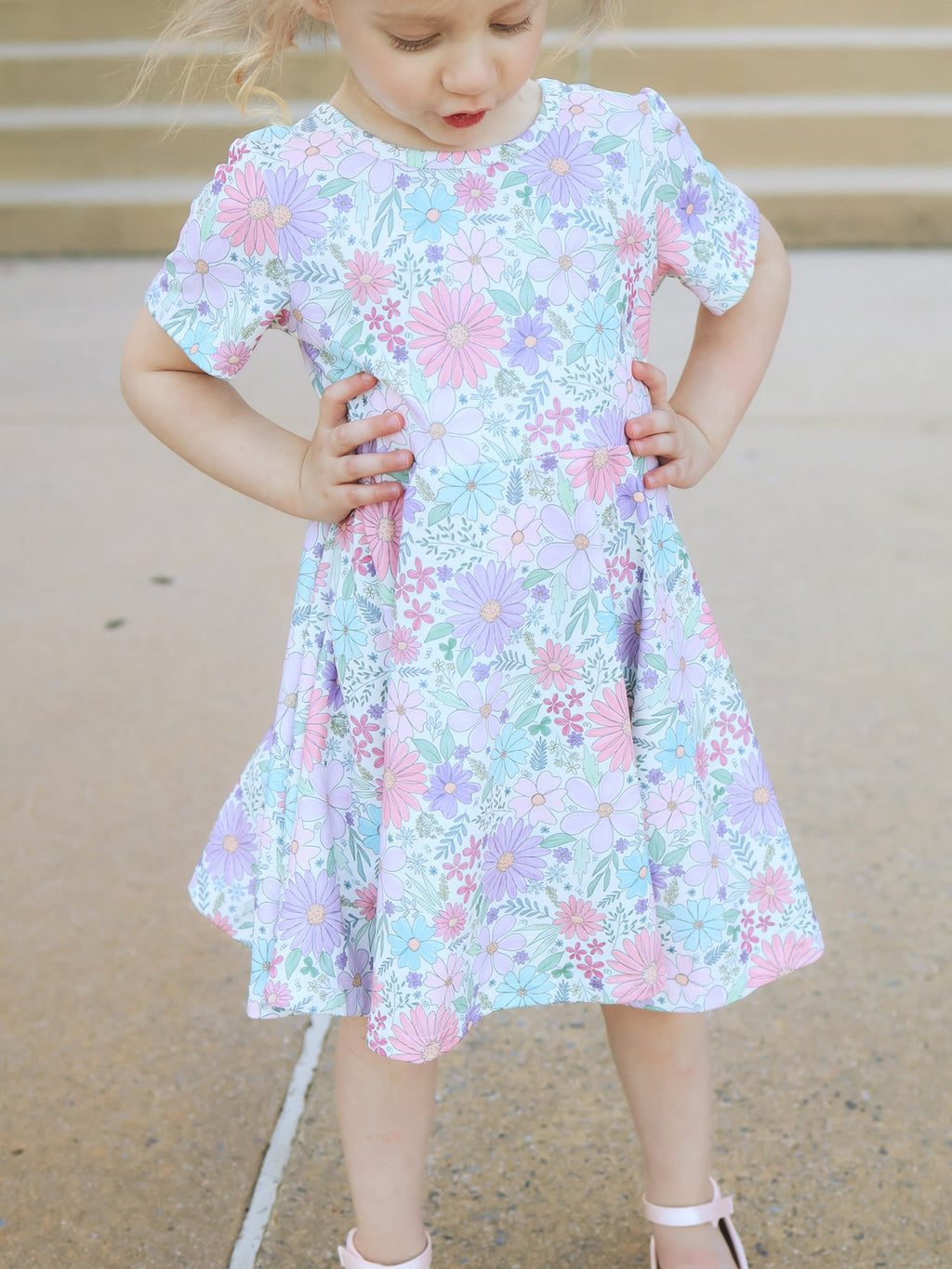 Spring Pastel Floral Girls Casual Dress